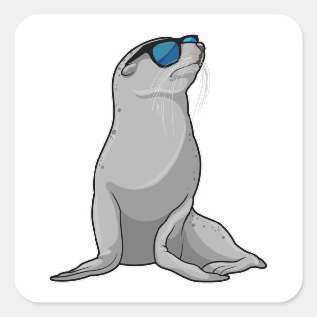 Sticker Carré Sceau avec lunettes de soleil (Devant)