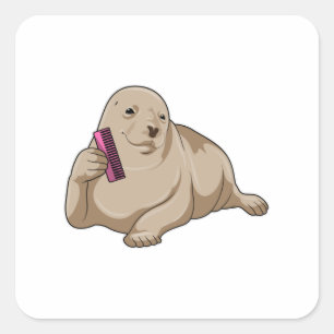 Sticker Carré Sceau comme coiffeur avec peigne