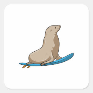 Sticker Carré Sceau comme surfeur avec Surfboard