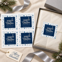 Sceau de cadeau de Noël personnalisé Navy & Argent