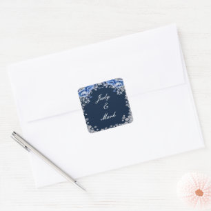 Sticker Carré Sceau de Mariage de Noël des Roses bleus