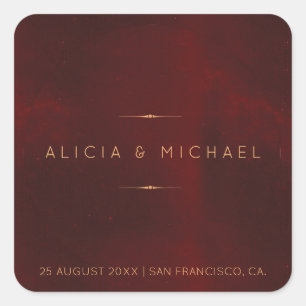 Sticker Carré Sceau de mariage formel en velours bordeaux or lux