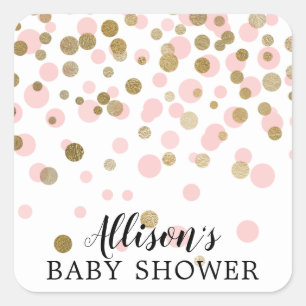 Sticker Carré Sceau d'enveloppe Baby shower Confetti en or rose
