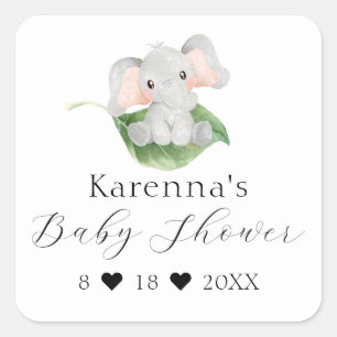 Sticker Carré Sceau d'enveloppe Baby shower moderne Elephant Gre