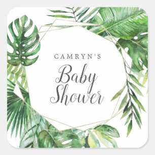 Sticker Carré Sceau d'enveloppe de Baby shower de palme tropical