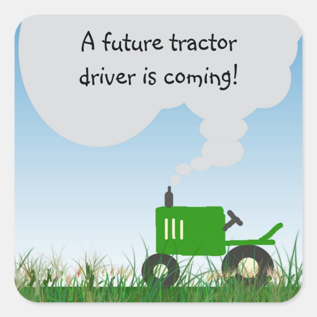 Sticker Carré Sceau d'enveloppe de Baby shower de tracteur vert (Devant)