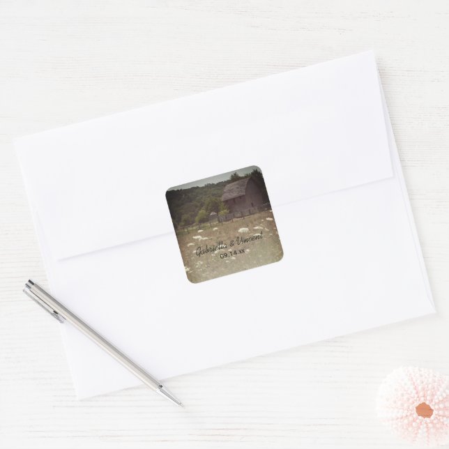 Sticker Carré Sceau d'enveloppe de Mariage campagnard patiné (Enveloppe)