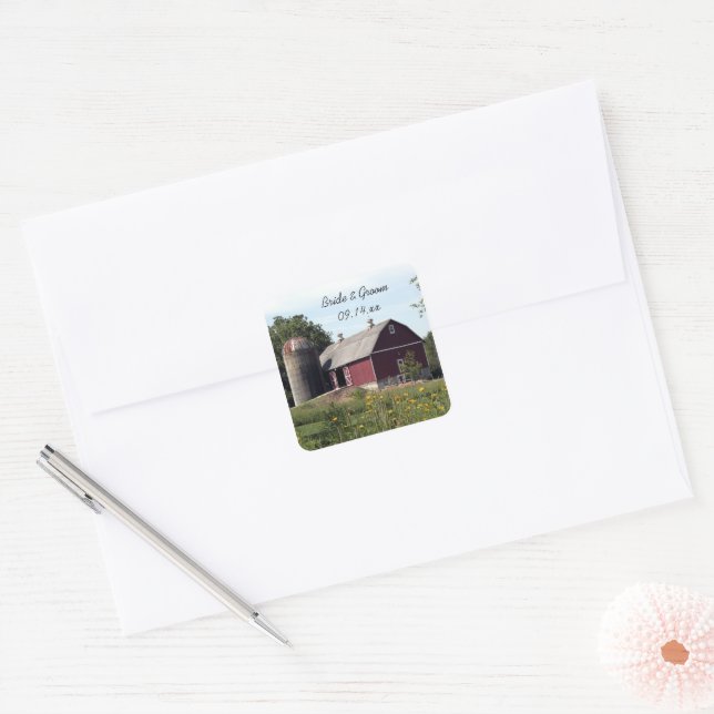 Sticker Carré Sceau d'enveloppe de Mariage campagnard rouge Gran (Enveloppe)