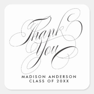 Sticker Carré Sceau d'enveloppe de Merci Grad Party Classy Scrip