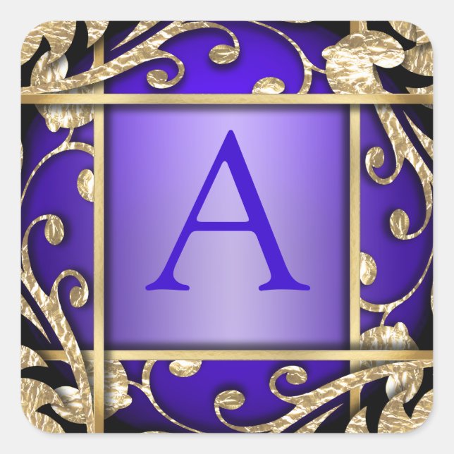 Sticker Carré Sceau d'enveloppe du monogramme en treillis d'or v (Devant)