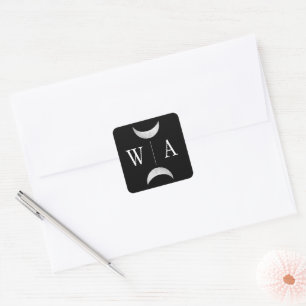 Sticker Carré Sceau d'enveloppe gothique noir Monogramme Lune Cr