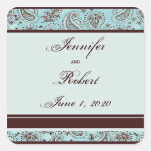 Sticker Carré Sceau d'enveloppe Mariage bleu clair et Brown Pais