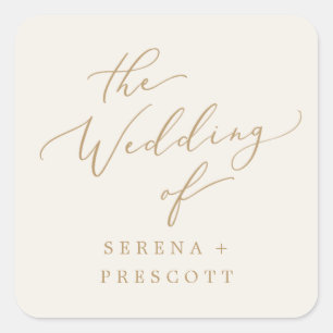 Sticker Carré Sceau d'enveloppe Mariage en or et en crème