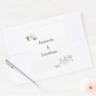 Sticker Carré Sceau d'enveloppe Mariage moderne blanc Magnolia