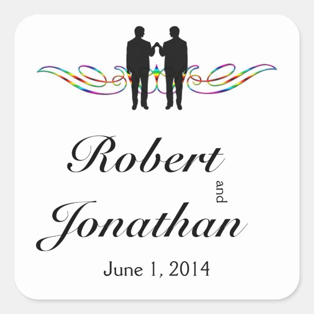 Sticker Carré Sceau d'enveloppe Mariage Rainbow Elegance Groom (Devant)