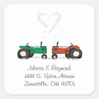 Sticker Carré Sceau d'enveloppe Mariage tracteur agricole