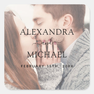 Sticker Carré Sceau d'enveloppe photo Mariage transparent et élé