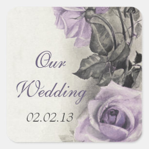 Sticker Carré Sceau d'enveloppe Rose Mariage en argent sterling