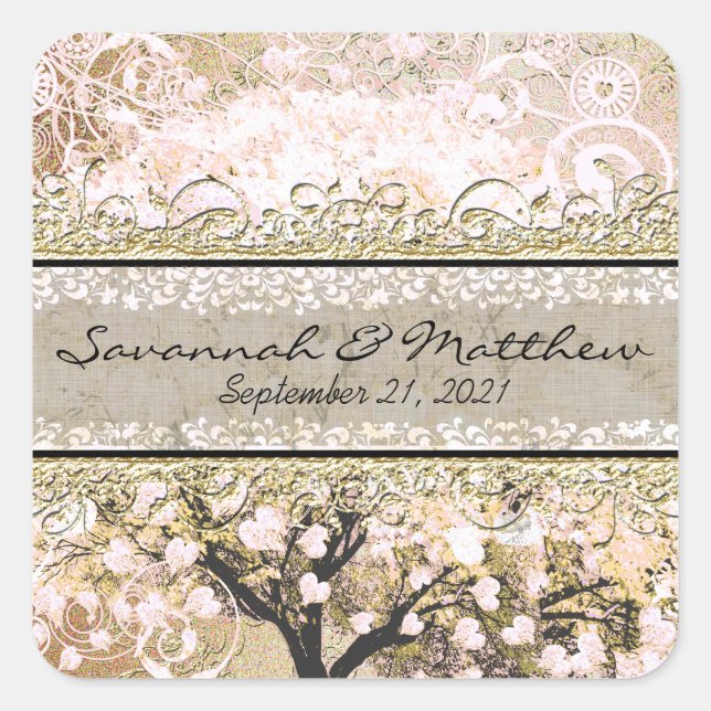 Sticker Carré Sceau Mariage Carré Rose Gold (Devant)