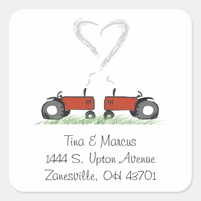 Sticker Carré Sceau Mariage de tracteur rouge (Devant)