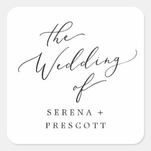 Sticker Carré Sceau Mariage d'enveloppe de calligraphie noire dé