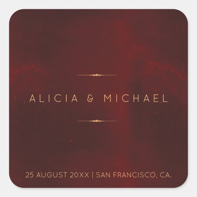 Sticker Carré Sceau mariage en velours bordeaux de luxe officiel (Devant)