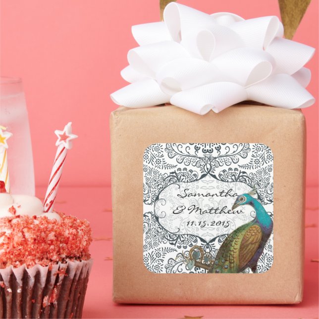 Sticker Carré Sceau Mariage Inséparable Lapis Blue Peacock (Fête)