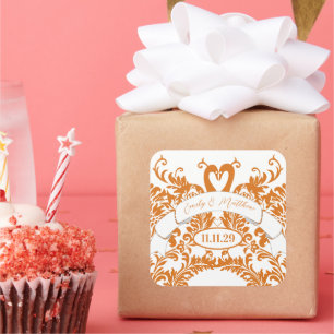 Sticker Carré Sceau Mariage Inséparable vintage du cygne corail