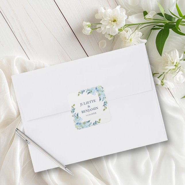 Sticker Carré Sceaux d'enveloppe pour invitation de mariage Juli (These dusty blue, floral envelope seals are perfect for a vintage or romantic wedding)