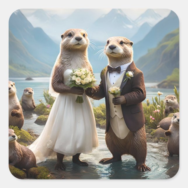 Sticker Carré **"Scellé avec un baiser : Otterly in Love"** (Devant)