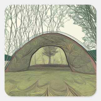 Sticker Carré Scène de camping calme et paisible 
