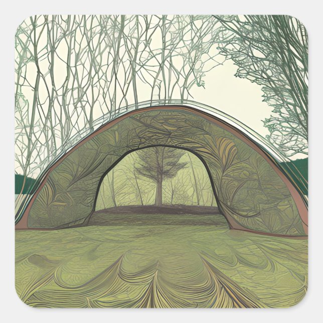 Sticker Carré Scène de camping calme et paisible  (Devant)