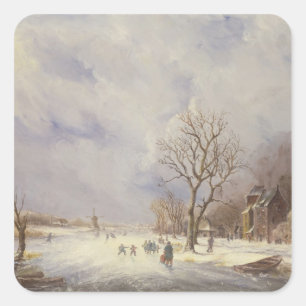 Sticker Carré Scène de canal d'hiver, 19ème siècle