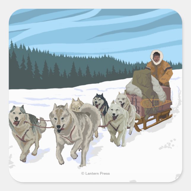 Sticker Carré Scène de couture de chien - Yukon, Alaska (Devant)
