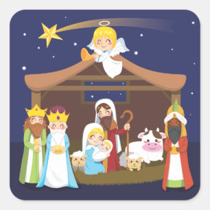 Sticker Carré Scène de la Nativité de Noël