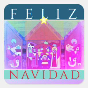 Sticker Carré Scène de la Nativité "Feliz Navidad"