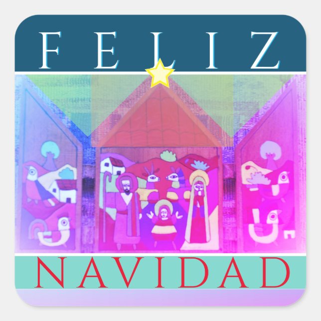 Sticker Carré Scène de la Nativité "Feliz Navidad" (Devant)