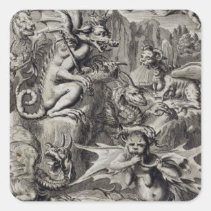 Sticker Carré Scène de l'enfer, illustration de partie Cha du