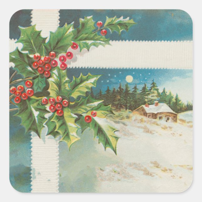 Sticker Carré Scène de Noël Hiver de neige blanche (Devant)