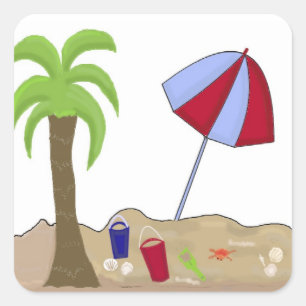 Sticker Carré Scène de plage de vacances