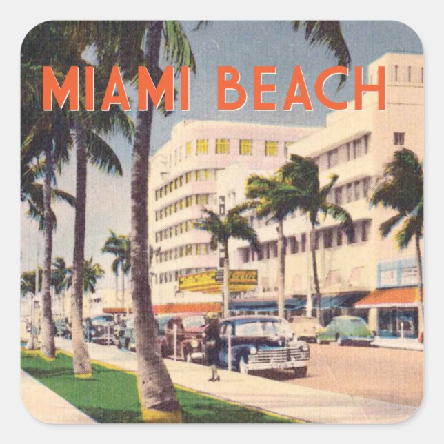 Sticker Carré Scène de rue vintage de Miami Beach (Devant)