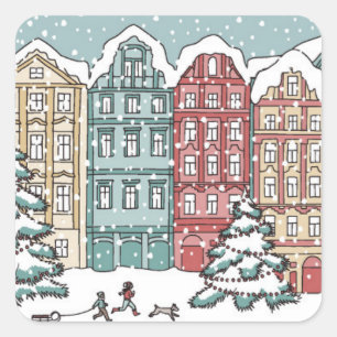 Sticker Carré Scène de ville d'hiver