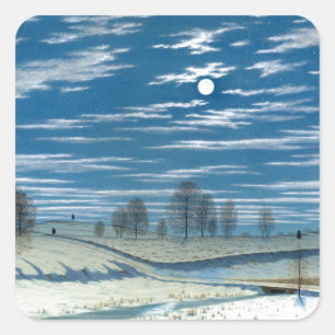 Sticker Carré Scène d'hiver Henry Farrer au clair de lune