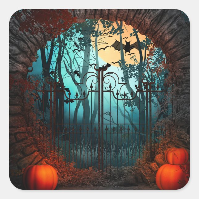 Sticker Carré Scène d'horreur d'Halloween (2) - Personnaliser (Devant)