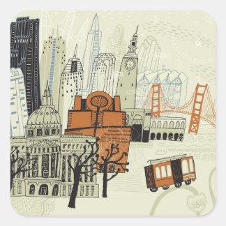 Sticker Carré Scène Doodle San Francisco