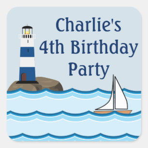 Sticker Carré Scène nautique avec le phare et le voilier