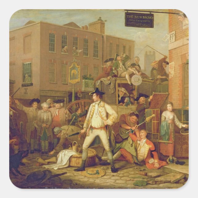 Sticker Carré Scene sur Londres Street, 1770 (oil on canvas) (Devant)
