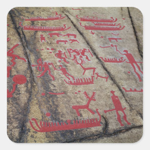 Sticker Carré Scènes de chasse aux bateaux et aux cerfs