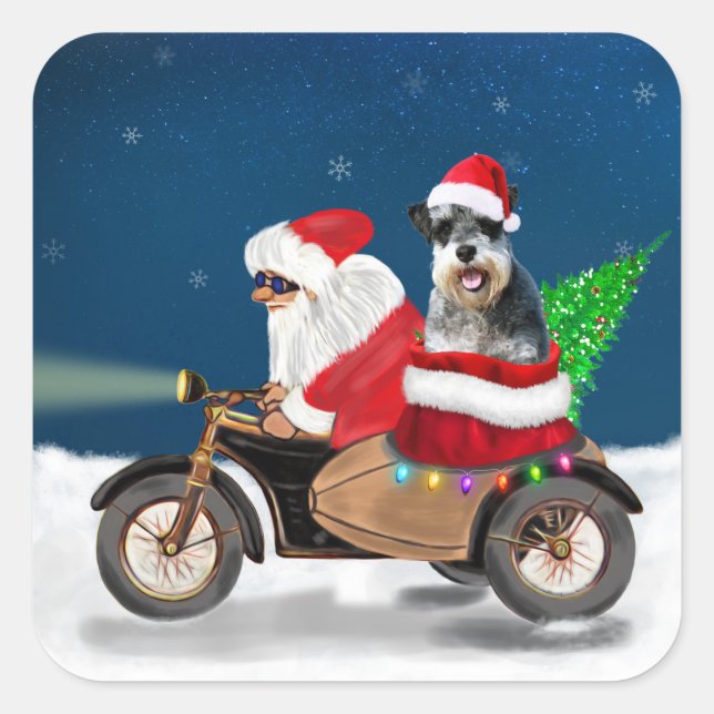 Sticker Carré Schnauzer Chien Noël Père Noël (Devant)