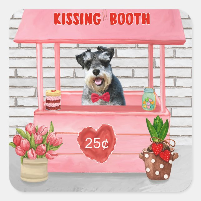 Sticker Carré Schnauzer Chien Valentine's Day Kissing Booth (Devant)